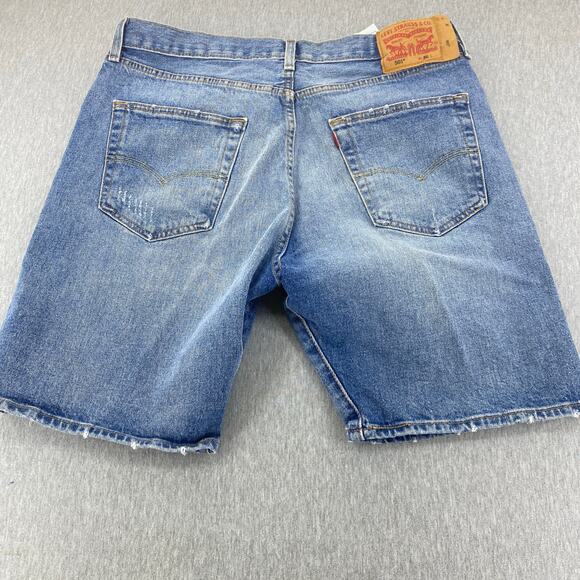 Levis 501 Shorts Mens 36 Blue Straight 9" Bermuda Button-Fly Jorts Distressed - Picture 3 of 11